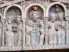 Conques - Western portal of the Sainte-Foy Romanesque abbey: Detail of the tympanum of the Last Judgment