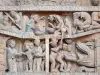 Conques - Western portal of the Sainte-Foy Romanesque abbey: Detail of the tympanum of the Last Judgment