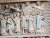 Conques - Western portal of the Sainte-Foy Romanesque abbey: Detail of the tympanum of the Last Judgment