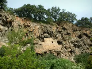 Cotignac - Tuff cliff pierced by caves and trees