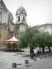 Dax - Cathedral square with its olive groves and its carousel