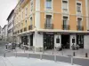 Dax - Café terrace of the Place de la Fontaine Chaude square and facades of the spa town