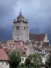 Dole - Kirchturm der Stiftskirche Notre-Dame, Häuser der Altstadt und Bäume