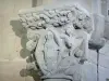 Église de Rieux-Minervois - Intérieur de l'église romane Sainte-Marie : chapiteau sculpté (Assomption de la Vierge), oeuvre du maître de Cabestany