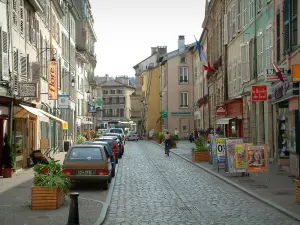 Épinal - Shopping street in the city, houses with pastel facades, and shops