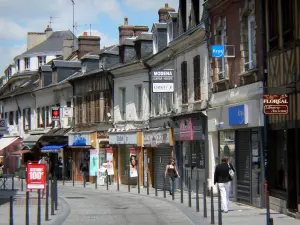 Évreux - Facades of houses and shops of the Rue de la Harpe street