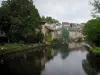 Eymoutiers - Río (Viena), árboles y casas en la ciudad