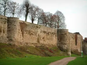 Falaise - Trees, castral surrounding wall, path, and lawns