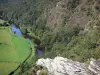 Felsen Ham - Felswände, Bäume, Fluss (die Vire) und Weiden am Rande des Wassers, im Tal Vire