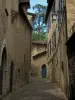 Figeac - Gasse, gesäumt mit Häusern aus Stein, im Quercy