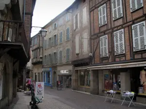 Figeac - Street, shops and houses of the old town, in the Quercy