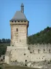 Foix - Square tower with battlements of the castle of the Counts of Foix (medieval fortress, fortified castle)