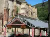 Foix - Saint-Volusien abbey church and flower-decked Saint-Volusien covered market place
