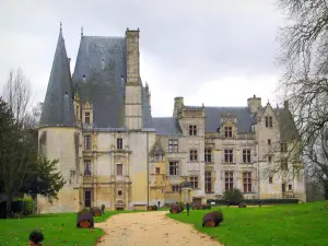 Fontaine-Henry castle - Castle, path lined with lawns and trees