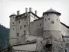 Fort Queyras - Queyras castle: towers of the medieval castle (fortress), in Château-Ville-Vieille