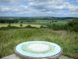 Fort de Villy-La Ferté - Table d'orientation, érigée par le comité du souvenir des défenseurs du fort, avec vue sur le paysage ardennais