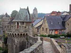 Fougères - Towers of the castle and houses of the medieval town
