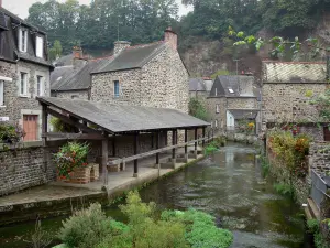 Fougères - Old lavoir (communal laundry washing place) by the River Nançon and stone houses of the medieval town