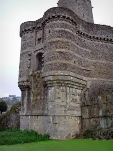 Fougères - Fortified surrounding wall (ramparts) of the castle and shrubs in foreground