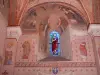 Fresques de Saint-Chef - Intérieur de l'église abbatiale : chapelle Saint-Clément : fresques romanes et vitrail