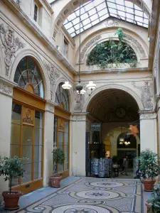 Galería Vivienne - Mosaicos, techo de cristal, murales y pasarela librería