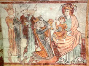 Gargilesse-Dampierre - Inside Notre-Dame Romanesque church: fresco in the crypt