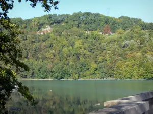 Génissiat dam - Reservoir of the dam and bank planted with trees