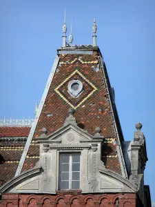 Godin gemeensschapshuis - Sociale Paleis van Guise: ramen en het dak van de linker vleugel van Familistery