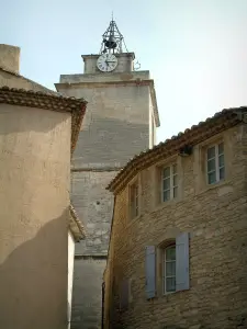 Gordes - Church bell tower and houses in the village