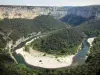 Gorges de l'Ardèche - Vue sur les falaises calcaires du canyon et le méandre de la rivière Ardèche depuis le Balcon des Templiers