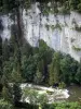 Gorges du Doubs - Rivière Doubs, arbres au bord de l'eau et falaise (paroi rocheuse)