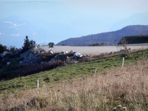 Grand Colombier - Herbage, parking du Grand Colombier, et lac du Bourget en arrière-plan