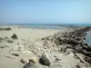 La Grande-Motte - Brise-lames (rochers), plage de sable de la station balnéaire et mer méditerranée