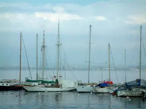 Het Lemanmeer - Jachten van de jachthaven in Evian-les-Bains en het meer van