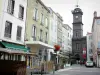 Issoire - Clock Tower (former belfry), facades of houses and shops in the old town