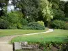 Jardins du château de Fontainebleau - Jardin anglais : allée bordée de pelouses, d'arbustes et d'arbres