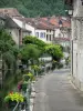 Joinville - Quai des Peceaux agrémenté de fleurs, bief de la Marne et maisons de la vieille ville