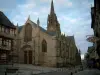 Josselin - Basilica, small square decorated with a well and old houses