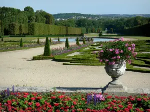 Kasteel van Champs-sur-Marne - Castle Park: Franse tuin met parterre tuinen en bloemen, loopbruggen, zwembaden en bomen