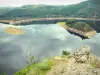 Lac de Grandval - Vue sur la retenue d'eau, ses îles et la rive boisée depuis le belvédère de Mallet