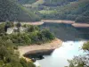 Lago della diga di Sarrans - Laussac penisola (sui Thérondels comuni), l'acqua alla fonte e rive boscose e nella Carladez