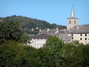 Landscapes of Aveyron - View of the bell tower and facades of the village of Espeyrac