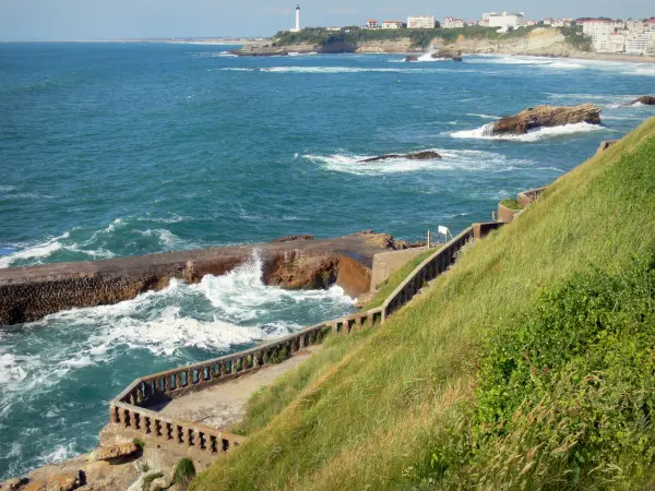Landscapes of the Basque Country - Stroll along the Basque Coast in Biarritz, with a view of the ocean and the lighthouse of the Saint-Martin headland