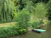 Landscapes of the Deux-Sèvres - Sèvre Niortaise (coastal river), moored boats, and bank planted with trees in the Poitevin marsh (wet marsh)