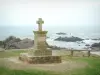 Landscapes of the Loire-Atlantique coast - Cross, grassland, bench, cliffs and the sea (Atlantic Ocean)