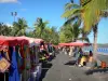 Landscapes of Réunion - Market of Saint-Paul along the beach and palm trees