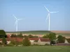 Landscapes of the Yonne - Wind turbines towering over houses and fields