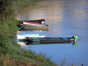 Landschaften des Anjou - Loiretal: Barken auf dem Fluss Loire, Vegetation am Wasserrand
