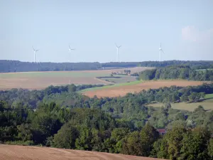Landschaften der Côte-d'Or - Windkraftanlagen dominieren die bewaldete Landschaft