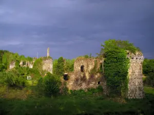 Landschaften von Indre-et-Loire - Ruinen des Schlosses Vaujours mit einem gewittrigen Himmel, in Château-la-Vallière